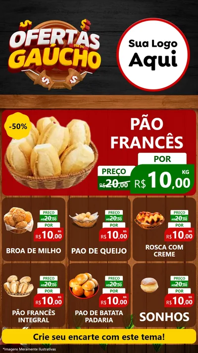 Modelo de Rede Social para Stories com o tema Ofertas Dia do Gaúcho para Padaria