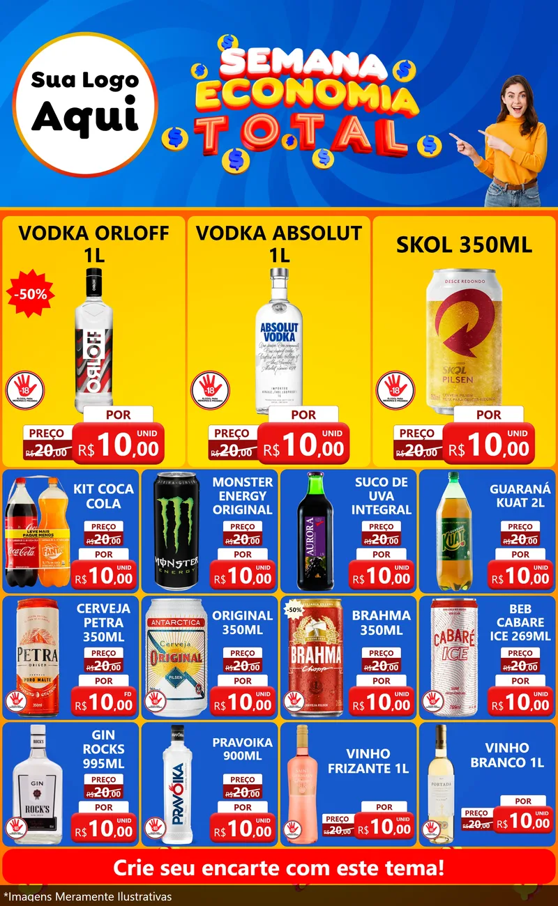 Modelo de Encarte para Encarte Grande com o tema Semana Economia Total para Distribuidora de bebidas