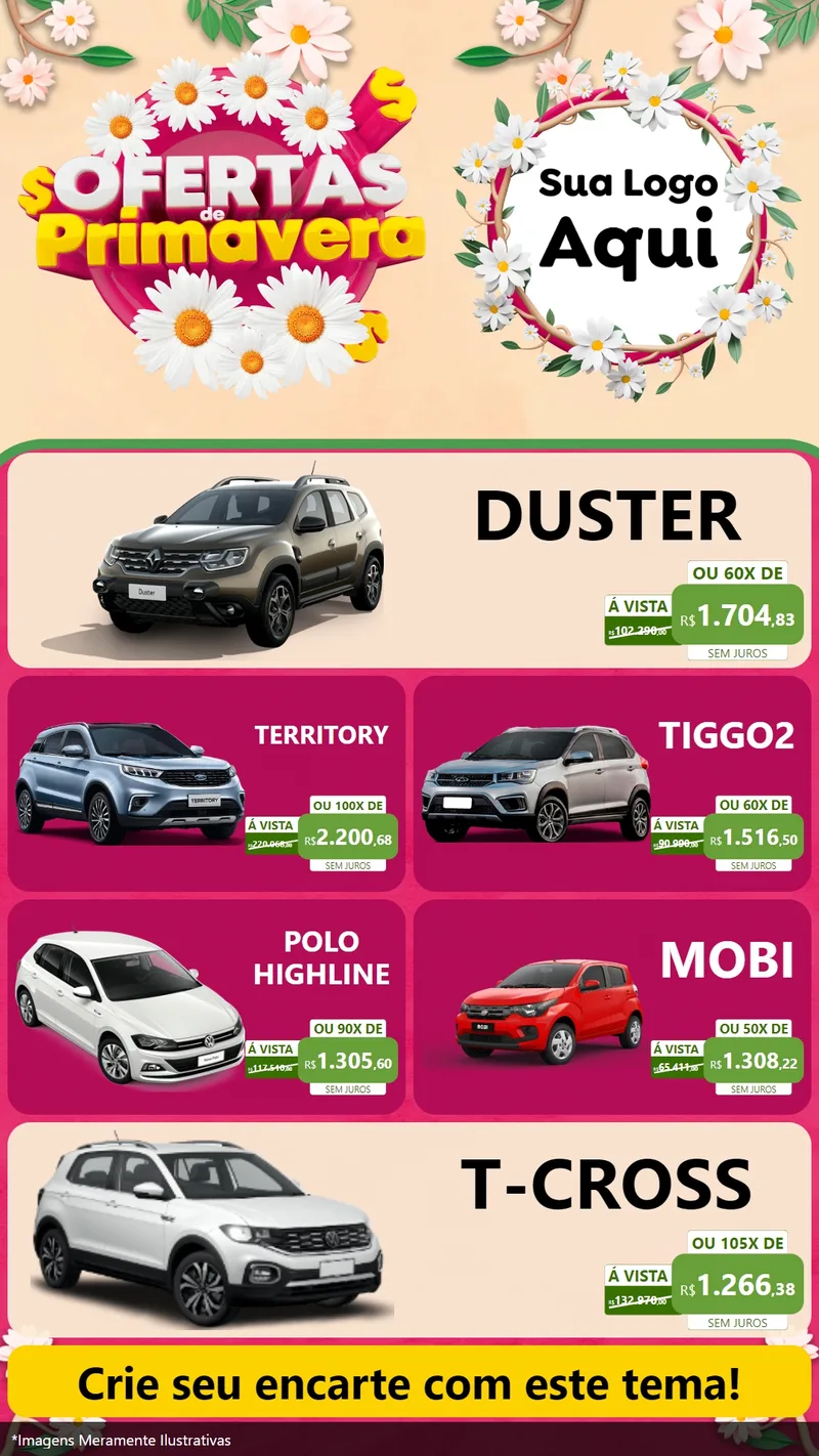 Modelo de TV para TV Vertical com o tema Ofertas de Primavera para Concessionaria de Carros