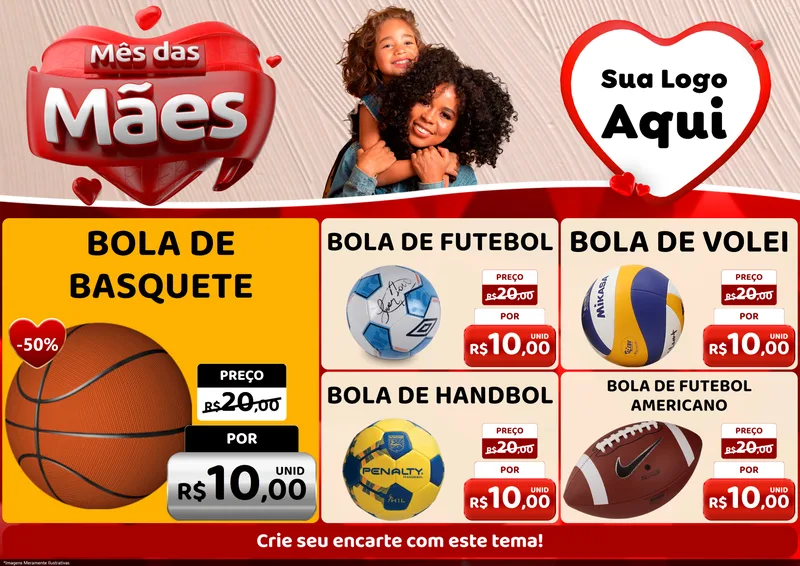 Modelo de Encarte para Encarte A4 Horizontal com o tema Mês das Mães para Artigos Esportivos