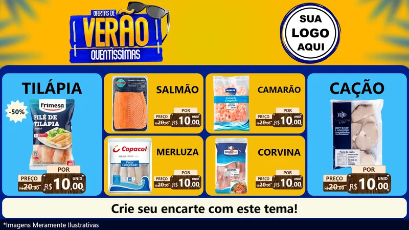 Modelo de TV para TV Horizontal com o tema Ofertas de Verão Quentíssimas para Peixaria