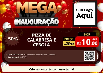 Modelo de Cartaz para Cartaz A4 Horizontal com o tema Mega Inauguração para Pizzaria