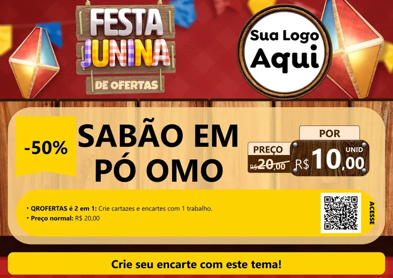 Modelo de Cartaz para Cartaz A4 Horizontal com o tema Festa Junina de Ofertas para Produtos de Limpeza