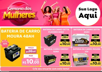 Modelo de Encarte para Encarte A4 Horizontal com o tema Semana das Mulheres para Baterias Elétricas