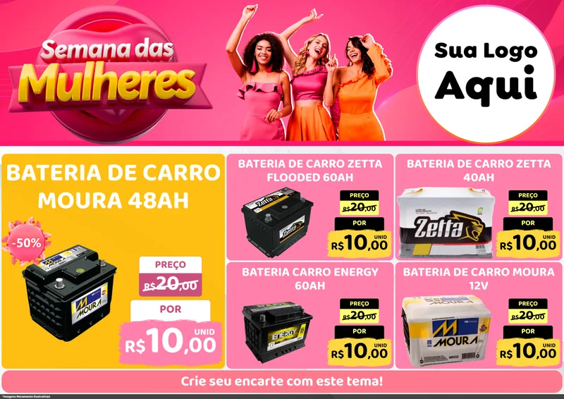 Modelo de Encarte para Encarte A4 Horizontal com o tema Semana das Mulheres para Baterias Elétricas