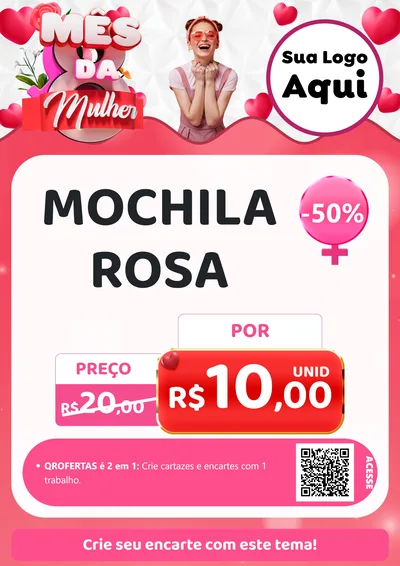 Modelo de Cartaz para Cartaz A4 Vertical com o tema Mês da Mulher para Papelaria