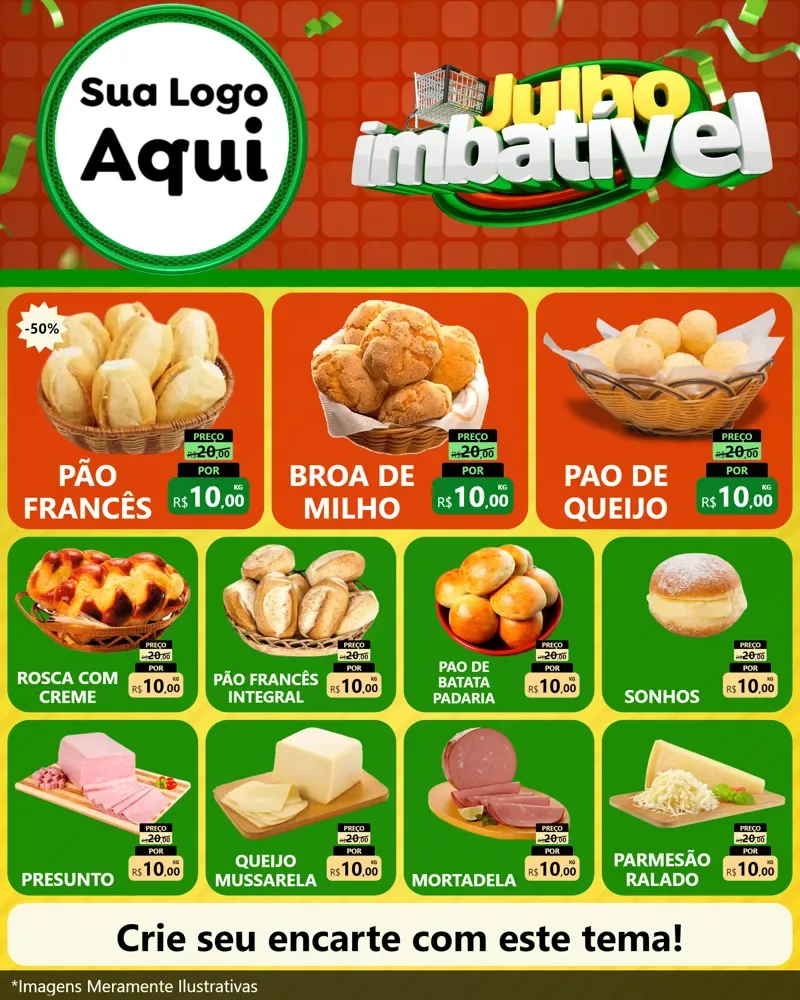 Modelo de Rede Social para Feed Instagram com o tema Julho Imbatível para Padaria