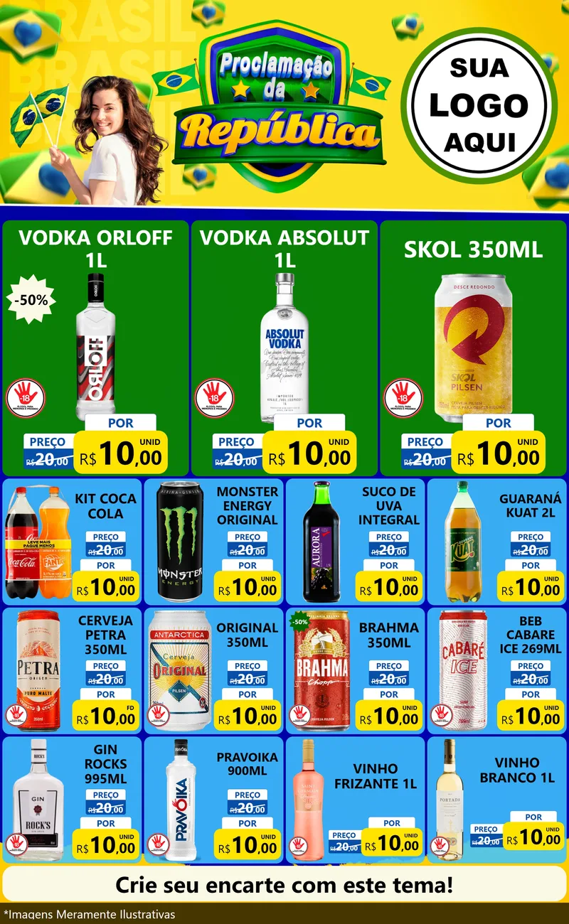 Modelo de Encarte para Encarte Grande com o tema Proclamação da República para Distribuidora de bebidas
