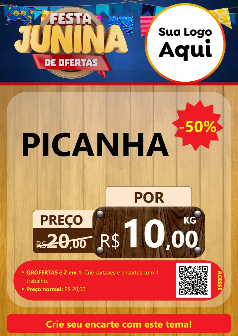 Modelo de Cartaz para Cartaz A4 Vertical com o tema Festa Junina de Ofertas para Açougue