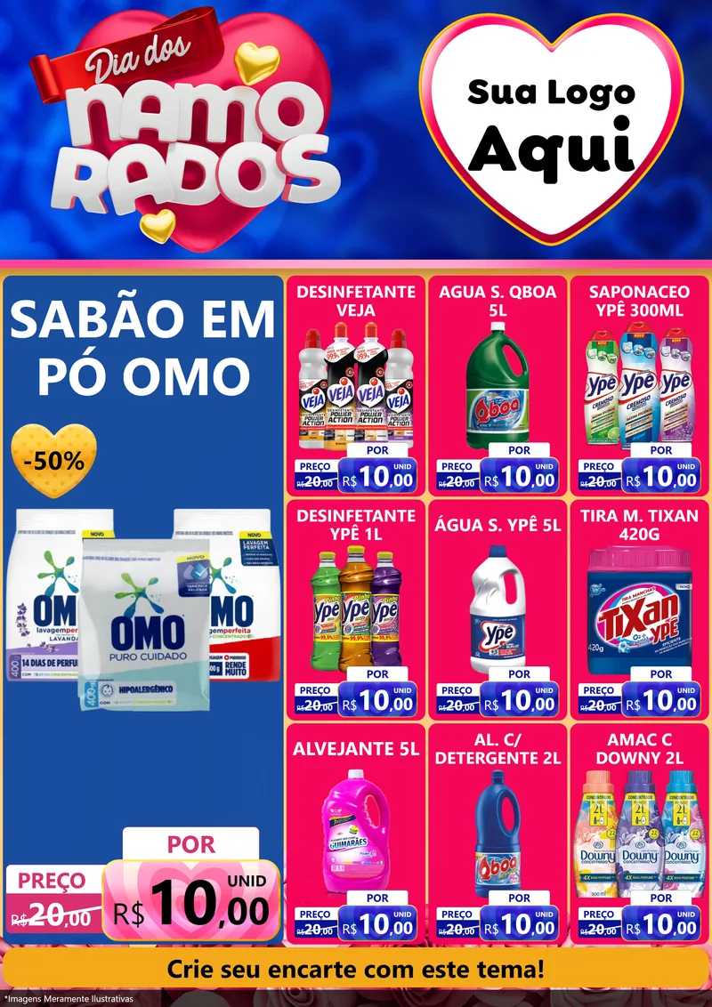Modelo de Encarte para Encarte A4 Vertical com o tema Dia dos namorados para Produtos de Limpeza