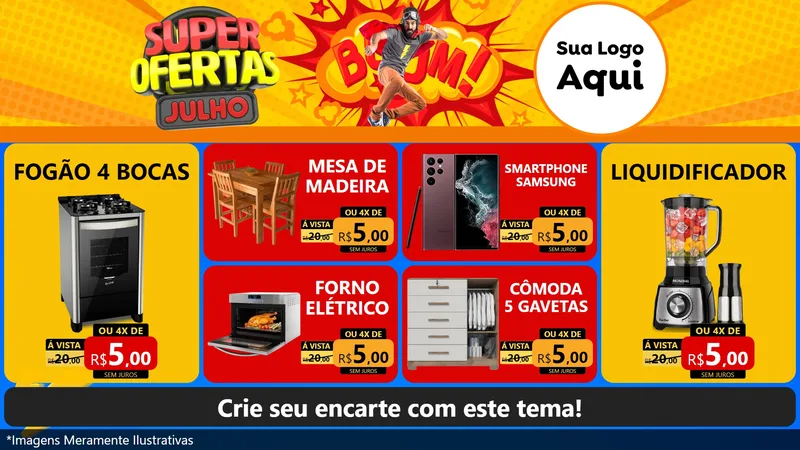 Modelo de TV para TV Horizontal com o tema Super Ofertas Julho para Móveis e Eletro
