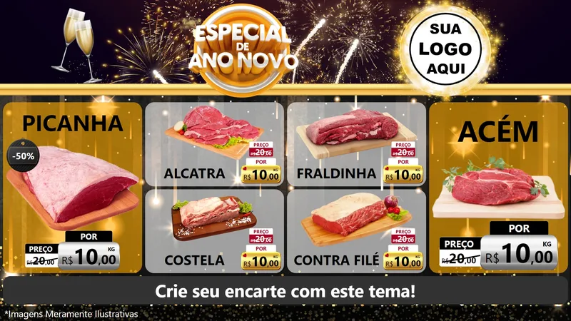 Modelo de TV para TV Horizontal com o tema Especial de Ano Novo para Açougue