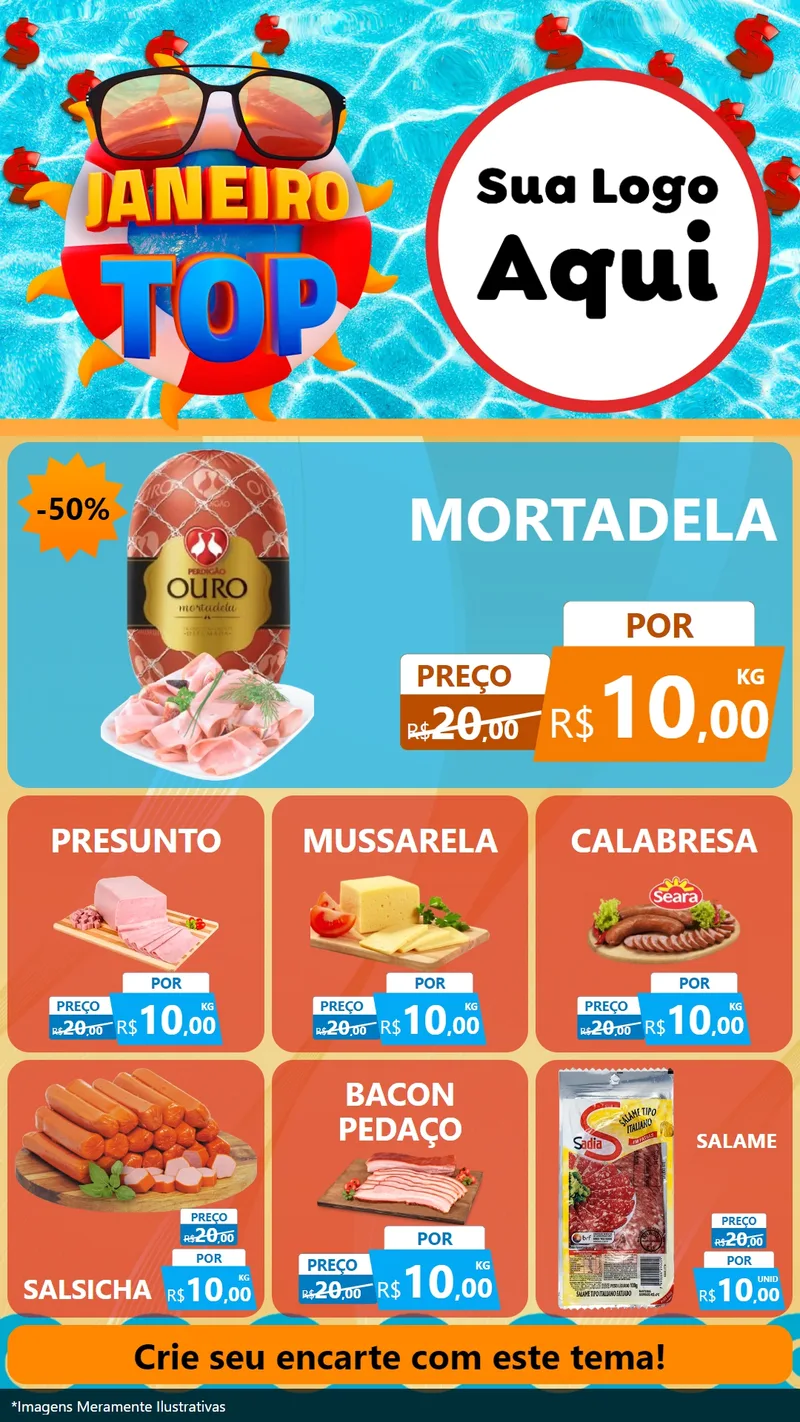 Modelo de Rede Social para Stories com o tema Janeiro Top para Frios e Laticínios