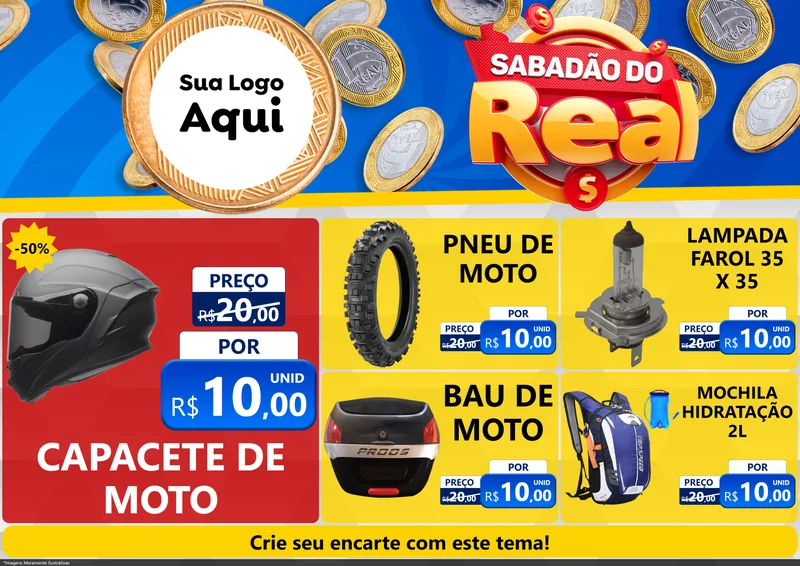 Modelo de Encarte para Encarte A4 Horizontal com o tema Sabadão do Real para Moto peças