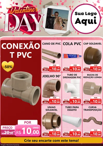 Modelo de Encarte para Encarte A4 Vertical com o tema Valentine's Day para Tubos e conexões