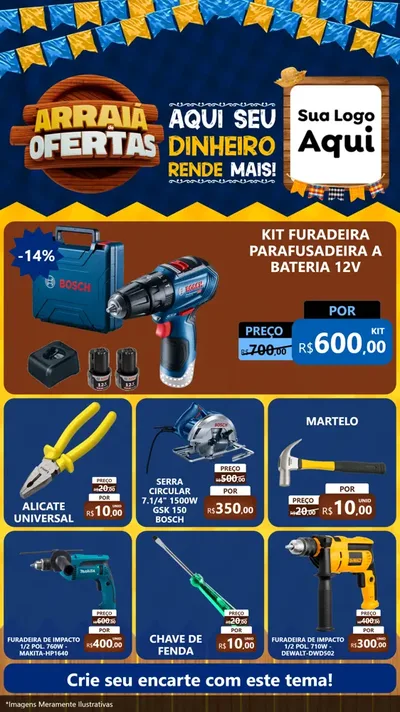 Modelo de Rede Social para Stories com o tema Arraiá de Ofertas - Junina para Maquinas e Ferramentas
