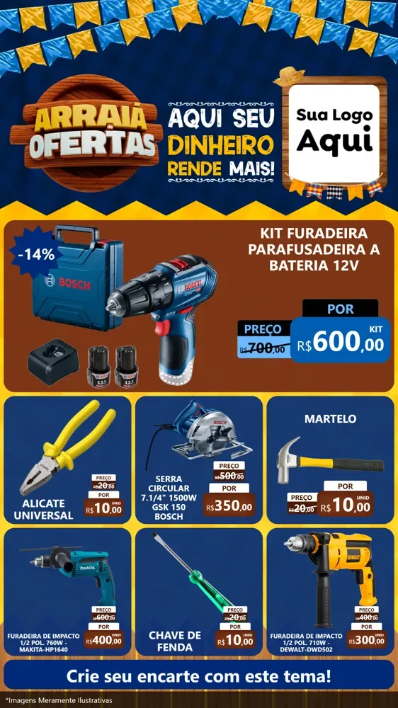 Modelo de Rede Social para Stories com o tema Arraiá de Ofertas - Junina para Maquinas e Ferramentas