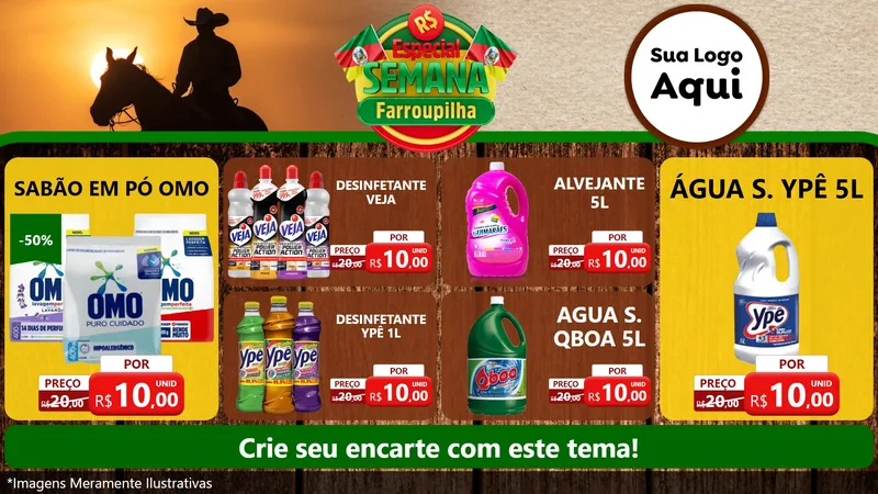 Modelo de TV para TV Horizontal com o tema Especial Semana Farroupilha para Produtos de Limpeza