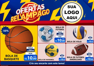Modelo de Encarte para Encarte A4 Horizontal com o tema Ofertas Relâmpago para Artigos Esportivos