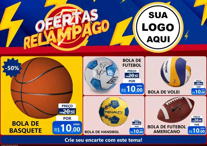 Modelo de Encarte para Encarte A4 Horizontal com o tema Ofertas Relâmpago para Artigos Esportivos