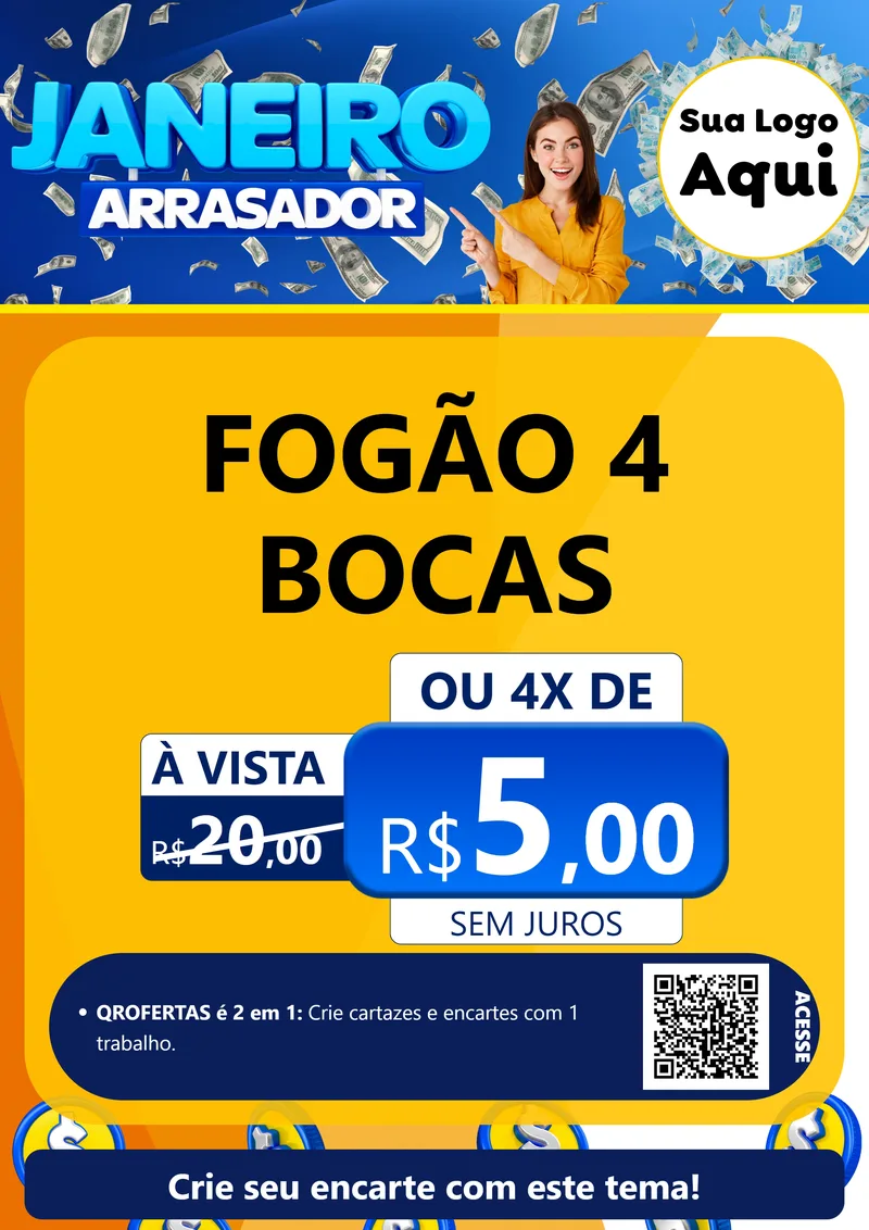 Modelo de Cartaz para Cartaz A4 Vertical com o tema Janeiro Arrasador para Móveis e Eletro