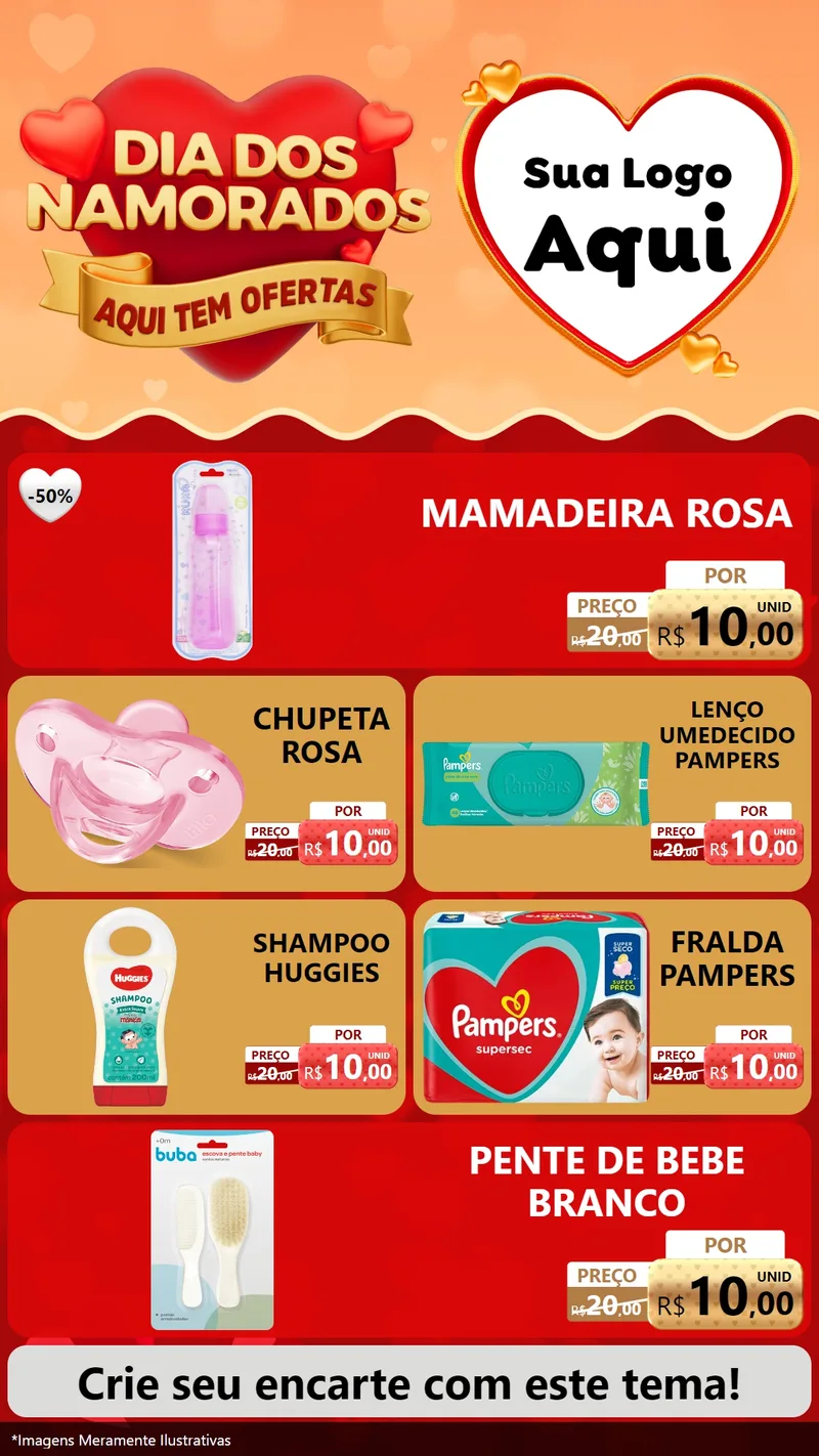 Modelo de TV para TV Vertical com o tema Dia dos Namorados - Aqui Tem Ofertas para Bebês