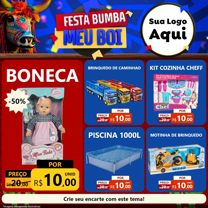 Modelo de Rede Social para Feed Facebook com o tema Festa Bumba meu Boi para Brinquedos