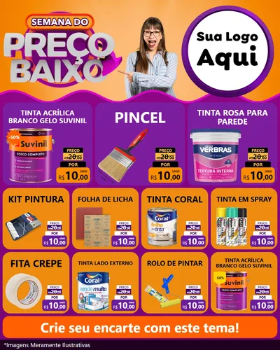 Modelo de Rede Social para Feed Instagram com o tema Semana do Preço Baixo para Tintas e Ferramentas