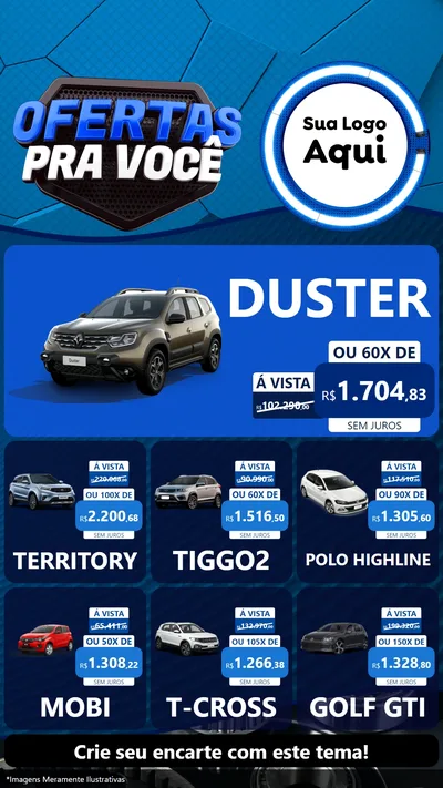 Modelo de Rede Social para Stories com o tema Ofertas Para Você - Auto e Motopeças para Concessionaria de Carros