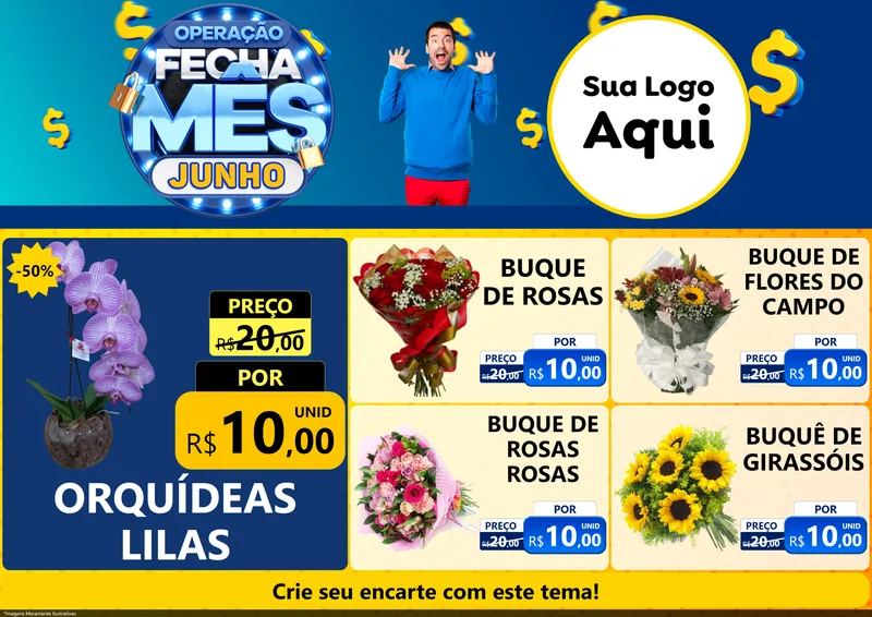 Modelo de Encarte para Encarte A4 Horizontal com o tema Operação Fecha Mês, Junho para Floricultura e jardim
