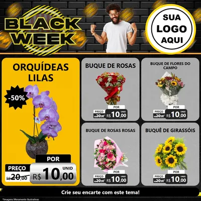 Modelo de Rede Social para Feed Facebook com o tema Black Week para Floricultura e jardim