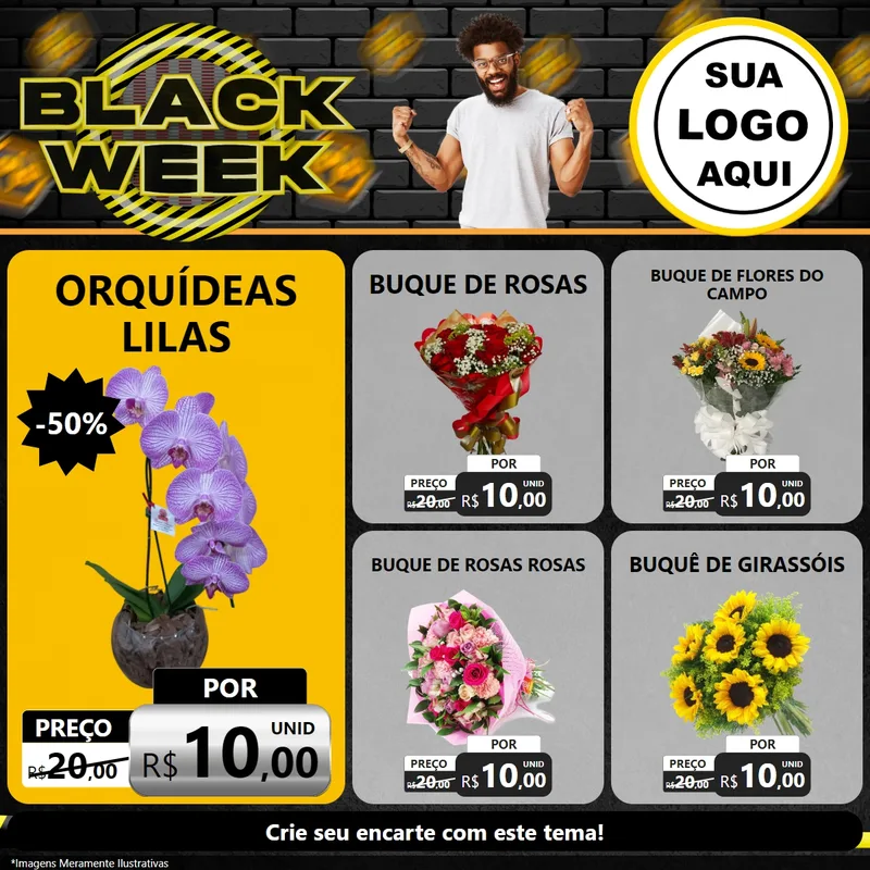 Modelo de Rede Social para Feed Facebook com o tema Black Week para Floricultura e jardim