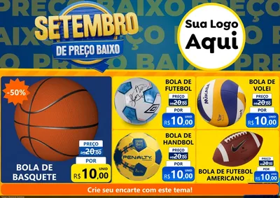 Modelo de Encarte para Encarte A4 Horizontal com o tema Setembro De Preço Baixo para Artigos Esportivos