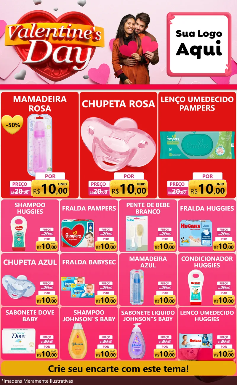 Modelo de Encarte para Encarte Grande com o tema Valentine's Day para Bebês