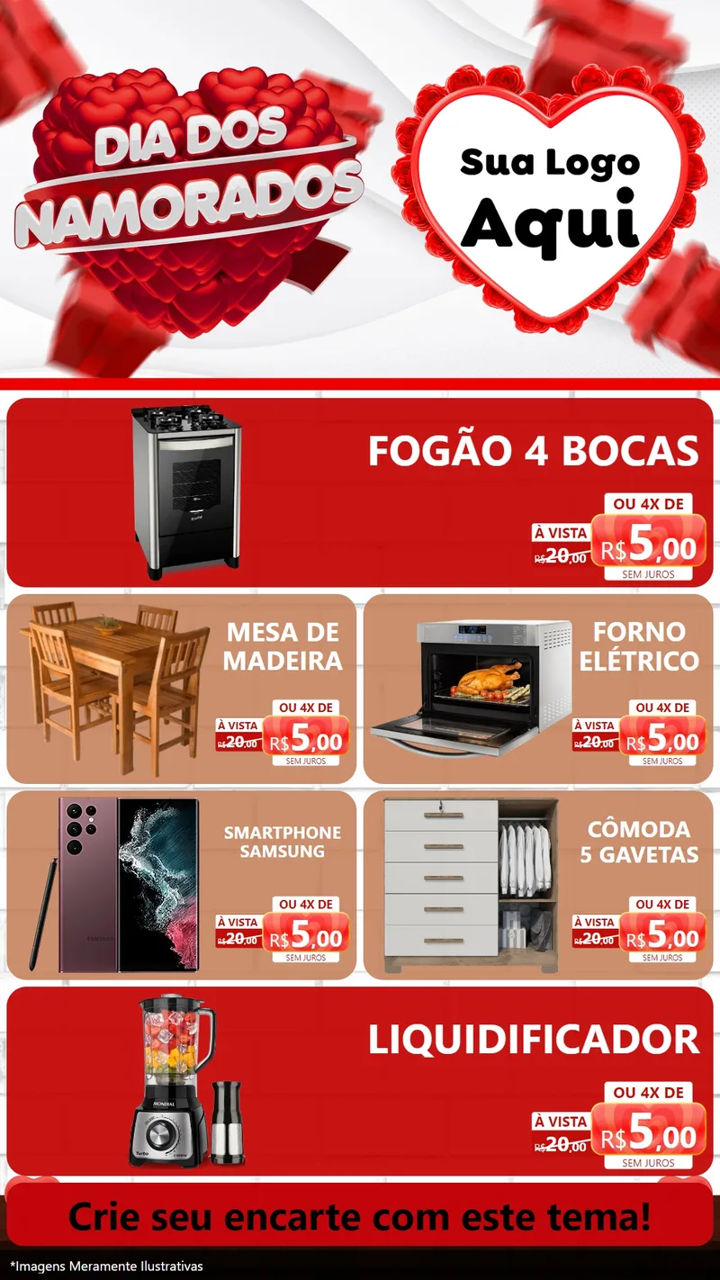 Modelo de TV para TV Vertical com o tema Dia dos Namorados para Móveis e Eletro