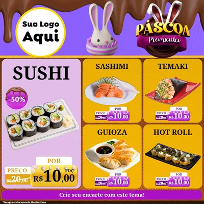 Modelo de Rede Social para Feed Facebook com o tema Páscoa Premiada para Comida japonesa