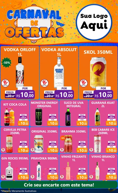 Modelo de Encarte para Encarte Grande com o tema Carnaval de Ofertas para Distribuidora de bebidas