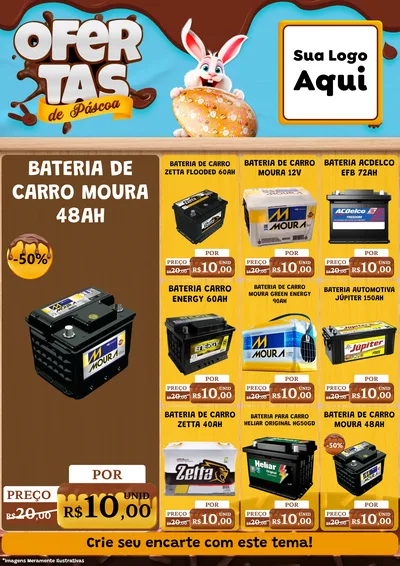 Modelo de Encarte para Encarte A4 Vertical com o tema Ofertas de Páscoa para Baterias Elétricas