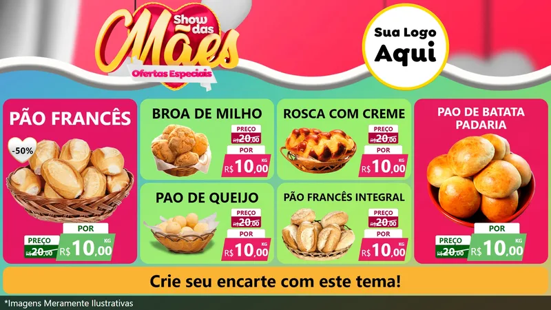 Modelo de TV para TV Horizontal com o tema Show das Mães - Ofertas Especiais para Padaria