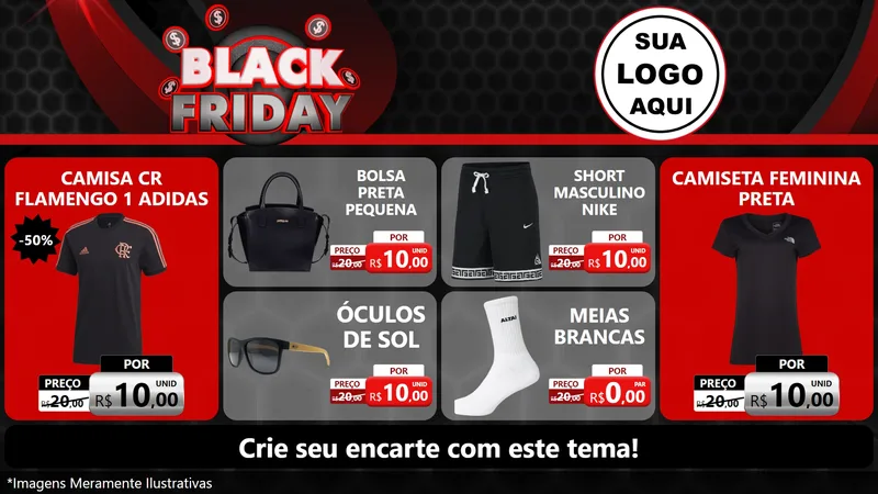 Modelo de TV para TV Horizontal com o tema Black Friday para Roupas e acessórios