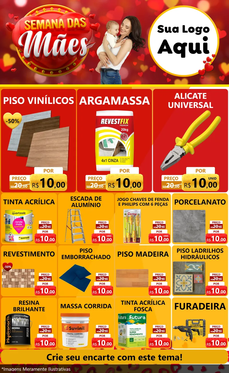 Modelo de Encarte para Encarte Grande com o tema Semana das Mães para Material para Construção