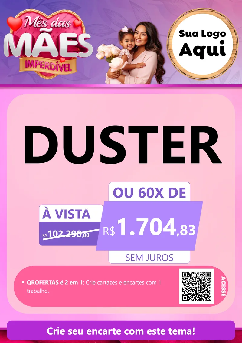 Modelo de Cartaz para Cartaz A4 Vertical com o tema Mês das Mães Imperdível para Concessionaria de Carros