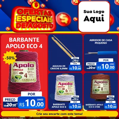 Modelo de Rede Social para Feed Facebook com o tema Ofertas Especiais de Agosto para Armarinho e Aviamentos