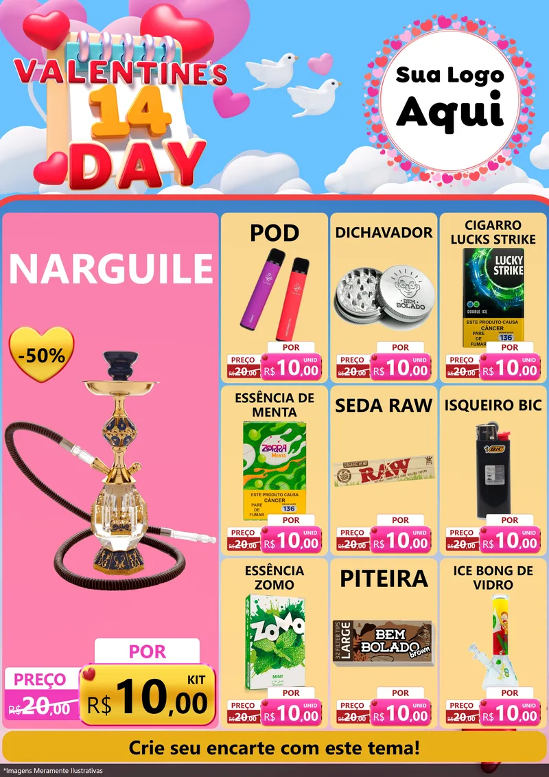 Modelo de Encarte para Encarte A4 Vertical com o tema Valentine's Day para Tabacaria