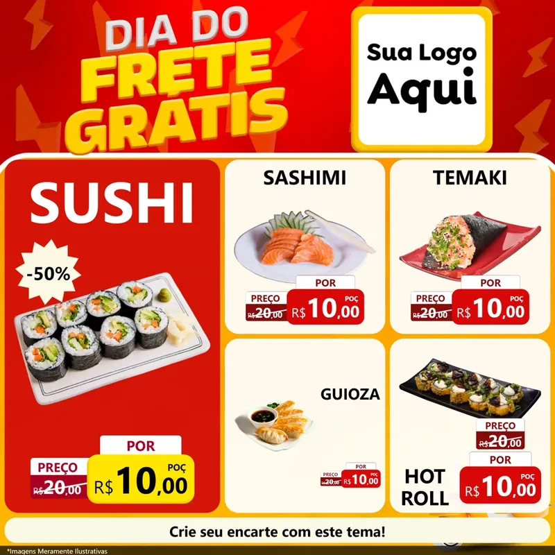 Modelo de Rede Social para Feed Facebook com o tema Dia do Frete Grátis para Comida japonesa