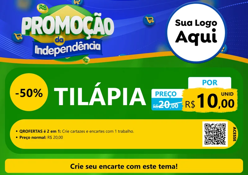 Modelo de Cartaz para Cartaz A4 Horizontal com o tema Promoção da Independência para Peixaria