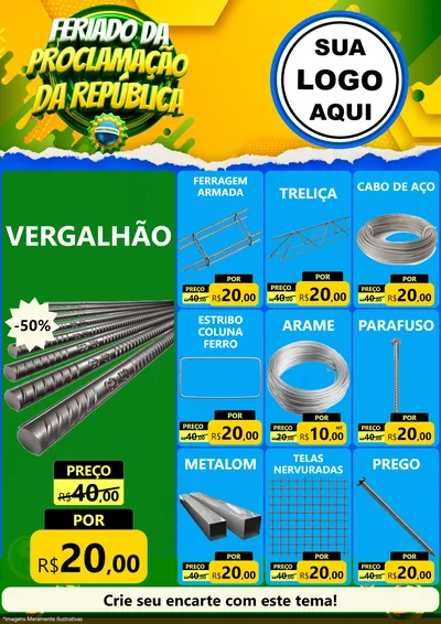 Modelo de Encarte para Encarte A4 Vertical com o tema Feriado da Proclamação da República para Ferragens