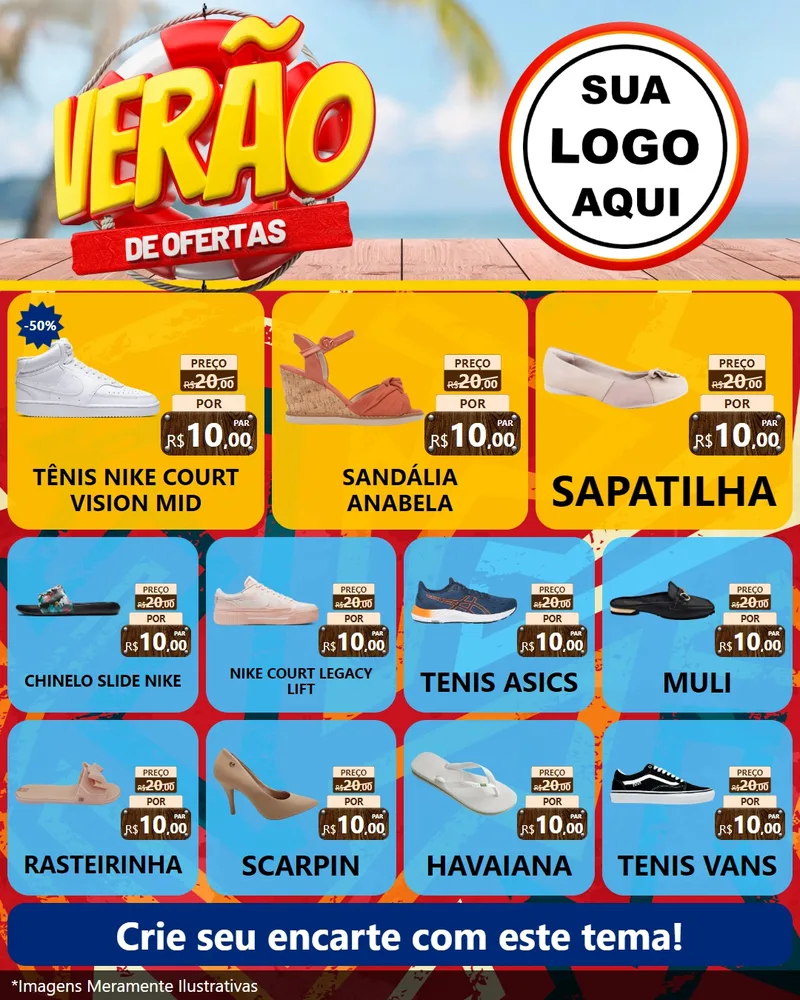 Modelo de Rede Social para Feed Instagram com o tema Verão de Ofertas para Calçados