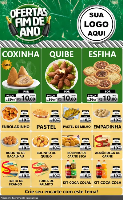 Modelo de Encarte para Encarte Grande com o tema Ofertas Fim de Ano para Salgadaria