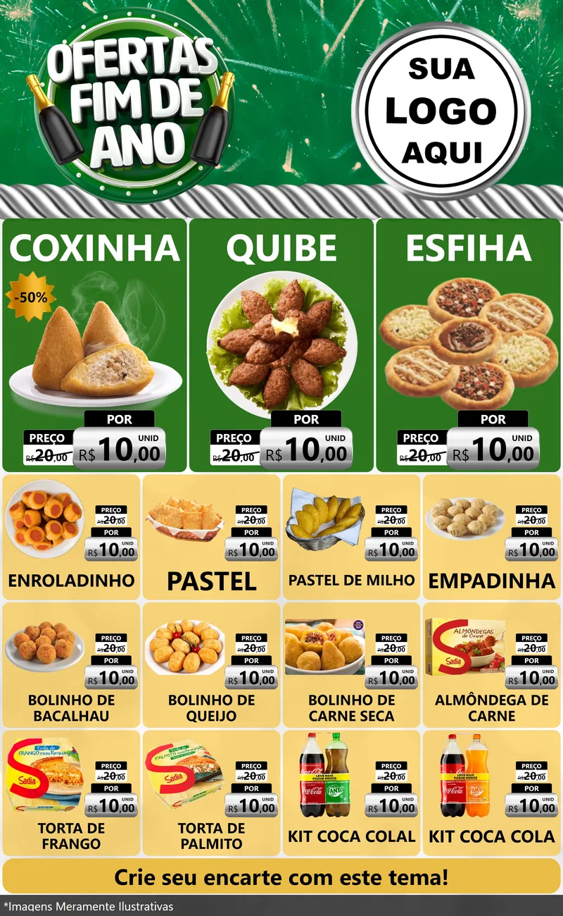 Modelo de Encarte para Encarte Grande com o tema Ofertas Fim de Ano para Salgadaria
